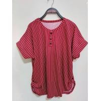 ราคา เสื้อยืดคอกลมแต่งกระดุมแขนสั้นลายริ้ว อก42 50ยาว27นิ้วผ้ามูลเวป (16478753798)