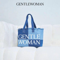 ราคา Gentlewoman Denim Classy Glam Tote Bag เย็บแบบสองสี เย็บสีน้ำเงิน Denim Fashion handbag กระเป๋า gentlewoman (22950788151)