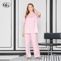 ราคา G G ชุดนอน เสื้อแขนสั้นคอปก กางเกงขายาว ผ้าซาติน ลายจุด EN4S004 สีชมพู PI (22270934015)