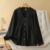 ราคา มีไซส์ใหญ่ Plus Size Womens V neck White Black Blouses Ladies Office wear Floral Embroidery Female Tops Fashion XL 4XL A line Button Up Blusas (22602019030)