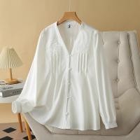 ราคา มีไซส์ใหญ่ Plus Size Womens V neck White Black Blouses Ladies Office wear Floral Embroidery Female Tops Fashion XL 4XL A line Button Up Blusas (22602019029)