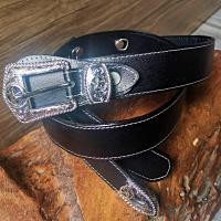 ราคา เข็มขัดหนังวัว หัวชุดสีเงิน หัวดาว เป็นหนังวัวแท้สีดำ (21607947585)