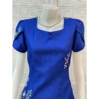 ราคา ชุดเดรสผ้าไทยลายปาเต๊ะคอเหลี่ยมแขนดอกบัวแต่งกระดุมหน้า (22861192261)