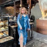 ราคา Plus size Maxi dress แขนยาวระบายคอลายดอกผ่าข้าง ผ้าพันคอยาวของสาวอวบ เสื้อผ้าแฟชั่นผู้หญิงอ้วน luxury รุ่น เดรสโรซี่ P25 (22956566717)