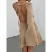 ราคา 7Tbeautifultime Women Knitted Dress Casual Solid Color Backless Long Sleeve Mini Party Dress for Beach Cocktail Club Streetwear (22332246375)