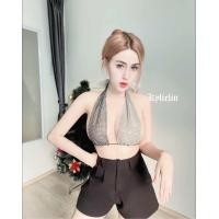 ราคา เสื้อเพชรวิ้งคล้องคอแต่งโบว์โชว์หลัง (22731813228)