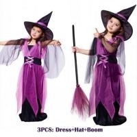 ราคา เด็กสาวฮาโลวีนแม่มดสีม่วงเครื่องแต่งกายเด็กคอสเพลย์หมวกสีแดงชุดเจ้าหญิงพรรคคอสเพลย์ชุดเคปกับถุงฟักทอง (20545982467)