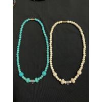 ราคา สร้อยคอลูกปัดแนวโบราณสีฟ้าและสีขาวขนาด 6 มืล 8 มิล ความยาว16 ห้อยพระได้1องค์ (16216257464)