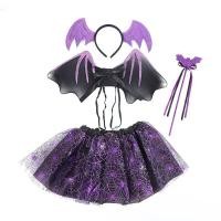 ราคา LEMON Halloween Party props ชุดเด็กปีกสีดำที่คาดผมแมงมุมผีเสื้อกระโปรงค้างคาวชุดสี่ชิ้น (22727661328)