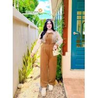 ราคา ชุดเซ็ทขายาวใส่ออกงานสำหรับสาวอวบอ้วน ผ้านิ่มยืด แขนแต่งลูกไม้ อก50 60 (22849227916)