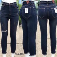 ราคา กางเกงยีนส์ขาเดฟ 8 ส่วน ผ้าซาร่า ยืดได้เยอะ ใส่สบายมาก เอวสูง แต่งขาดเข่า 1 ข้าง (22591069583)