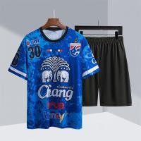 ราคา เสื้อ กางเกง ระบายอากาศดี ชุดเซ็ทเสื้อกางเกง ว พร้อมกางเกงสีดำพิมพ์ลาย ธง Logoช้าง ยี่ห้อ (21231487374)