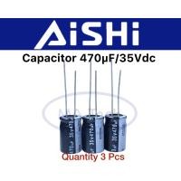 ราคา คาปาซิเตอร์ 470uf 35V Capacitor 470uf35V ตัวเก็บประจุไฟฟ้า 470uf 35Vdc ขนาด 10x16 0mm ยี่ห้อ AISHI (21390411955)