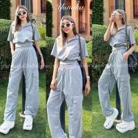 ราคา เซตเสื้อคอปกแขนสั้น ใส่ซกใหญ่ช่วงชายเสื้อ มาพร้อมกางเกงขายาวจั้มปลายขา ชุดเซ็ท ชุดเซต yunaka (22281918744)