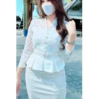 ราคา เสื้อไหมสี่เส้นเเต่งลูกไม้ ทรงคอวีชายจีบแตก สีขาว สีฟ้า (22895323639)
