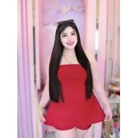 ราคา NT802 เซ็ท2ชิ้นเกาะอกผ้าวูลเวฟ ดึงยางหลัง กางเกงขาสั้น เอวสม็อคหลัง สาวอวบอ้วน (22817714026)