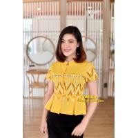 ราคา เสื้อพื้นเมืองหญิง ผ้าฝ้ายพื้นเมือง สีเหลืองลายไทยลายขอ (20569440221)