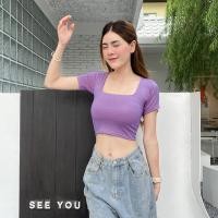 ราคา SpinnyHouse เสื้อครอป คอเหลี่ยม เสื้อสายฝอแขนสั้น ครอปท็อป BASIC เสื้อกล้ามครอป ครอปแขนสั้น 193 M304A (21496168248)