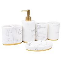 ราคา Bathroom Accessories Set 5 Pieces Bath Ensemble Bath Set Collection Marble Pattern Soap Dispenser Pump Toothbrush Holder Soap Dish (22632938226)