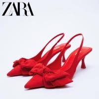 ราคา Zara รองเท้าส้นเข็ม หนังกลับ ประดับโบว์ สําหรับผู้หญิง (19776418528)