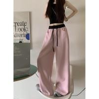 ราคา ขายาว กางเกงวอร์ม กางเกงลำลองสำหรับผู้หญิง กางเกงสูท แฟชั่นกางเกงลำลองสีชมพูดำเอวสูงกางเกงทรงหลวม (22587966227)