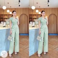 ราคา ML930 จั๊มสูทขายาวอกคอวี อกจีบอัดพลีท เอวพีบจับจีบ งานเรียบหรู เก๋สุดๆ (22201991955)