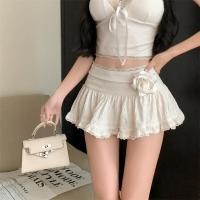 ราคา หวาน สามมิติ ลูกไม้ Trim ทรงเอ Mini กระโปรง สําหรับผู้หญิง ฤดูร้อน เซ็กซี่ กระโปรงสั้น สูง เอว Ruffled กระโปรง Pure Color (22327947056)