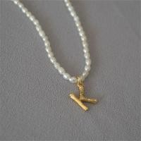 ราคา French Vintage Oval Artificial Pearl Chain Necklace For Women Fashion Boho Gold plate Metal Tree Texture Letter Pendant Jewelry (22215123192)