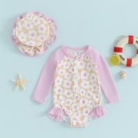 ราคา 2pcs Local 2 3 Days Delivery Toddler Girls Rash Guard Swimsuit Rompers Long Sleeve Patchwork Floral Print Baby Ruffles Bathing Suit Swimwear with Swim Cap (22774123544)