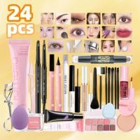 ราคา ชุดเครื่องสำอาง15 24ชิ้นครีม BB ครีมรองพื้นกันน้ำ แป้งรองพื้นอัดแข็ง คอนซีลเลอร์ ดินสอเขียนคิ้ว อายไลเนอร์ มาสคาร่า คอนทัวร์แบบแท่ง สีแดง ลิปสติก อายแชโดว์ ที่ดัดขนตา (22762635732)