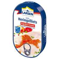 ราคา ลาร์เซ่น ปลาเฮอริ่งฟิลเล่ ในซอสพริกปาปริก้า 200 มล Herring Fillet in Paprika Sauce 200ml Larsen brand (22735093299)