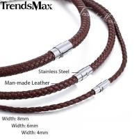 ราคา Man made Leather Necklace Choker Black Brown Braided Rope Chain for Men Boy Male Jewelry Gifts collier homme Magnetic UNM27 (16510207170)