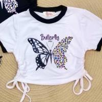 ราคา เสื้อครอปแขนสั้น ผ้าเรย่อน พร้อมส่ง สกรีน ผูกเอว (21818693491)