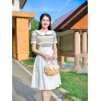 ราคา ชุดเดรสผ้าทอมัดหมี่ ผ้าชินมัย งาน8ชิ้น สีขาว สวย ทรงผู้ดี (22315108955)