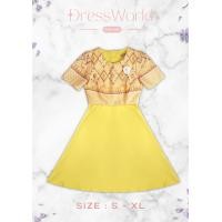 ราคา S 7XL 9480 งานป้าย Dress World เดรสสั้น ทรงบาน ช่วงบนลายดอก เข็มกลัด สวยมากรุ่นนี้ ต้องมีติดไว้น๊า (22708155815)