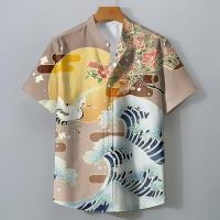 ราคา สไตล์ประจำชาติ เสื้อเชิ้ตผู้ชายไม่มีปกสไตล์เกาหลีลายนกกระเรียนพิมพ์ลายเสื้อเชิ้ตแขนสั้นผู้ชายแฟชั่นเสื้อเชิ้ตย้อนยุคสำหรับผู้ชายดีไซน์ใหม่เข้าได้หลายชุดเสื้อฮาวายวันหยุดท่องเที่ยวริมทะเลผู้ชายเสื้อเชิ