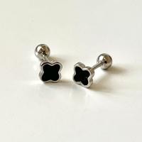 ราคา Suwann na shop ต่างหู ต่างหูเงินแท้ จิว จิวเงินแท้ จิวใบโคลเวอร์สีดำ (22944740598)