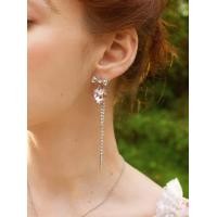 ราคา Cider Heart Bow Rhinestone Tassel Drop Earrings (22556375537)