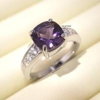 ราคา แหวนอเมทิสต์ ข้างเพชร แหวนเงินแท้ ชุบทองคำขาว พลอยอเมทิสต์แท้ YTG 11370 (10324496504)