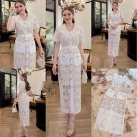 ราคา พร้อมส่ง S 2XL ป้าย Orange Juice เดรสลูกไม้ สีขาว แต่งกระดุมสวยมาก ชุดออกงาน ชุดงานบุญ (22958789402)