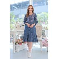 ราคา 8348 รอบอก 38 นิ้ว เดรสผ้ายีนส์พิมพ์ลายจุดงานป้กผ้าไม่หนาเนื้อนิ่ม คอวีซิปหลังแขนยาว ปักหน้าอก ปลายแขนมียางยืด มีกระเป๋าข้าง ต่อชายระบาย งานสวยตามรูป (21427967363)