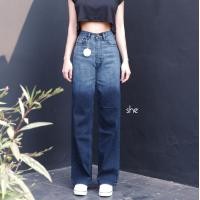 ราคา กางเกงยีนส์เอวสูงขากระบอก ทูโทน (16239810930)