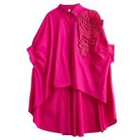 ราคา XITAO Irregular Bat Wing Sleeve Shirt Loose Three dimensional Folds Flower Decoration Women Summer Top ZY8813 (22058981904)