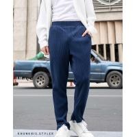 ราคา Khunkris styler Pleated pants Navy Blue กางเกงขายาว พลีท (16381138245)
