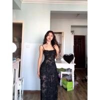 ราคา ชุดเดรสสายเดี่ยวซีทรูลูกไม้สีดำสไตล์สาวสไตร์ฝรั่งเศสไซส์ใหญ่สำหรับสาวอวบ300กก เดรสยาวเก็บเอวเปิดหลัง (21934431082)