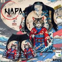 ราคา เสื้อฮาวาย แมวญี่ปุ่นชุดแดงคลื่นพระจันทร์ A1326 ผ้าไหมอิตาลีแท้ (22575599849)