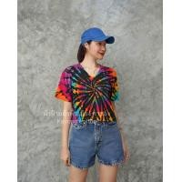 ราคา เสื้อยืดมัดย้อม เสื้อครอปมัดย้อม ผ้ายืดCotton เสื้อมัดย้อม ผ้ามัดย้อม (22767306426)
