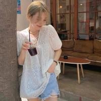 ราคา เสื้อลูกไม้ แขนสั้นสีขาว ผ้าไหม สบายๆ (21794325313)