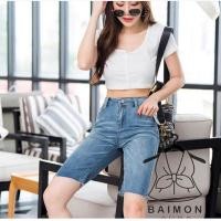 ราคา Mahahengcloset กางเกงยีนส์เอวสูง สามส่วน ผ้ายืด กางเกงยีนส์ Mahahengcloset (22769940781)