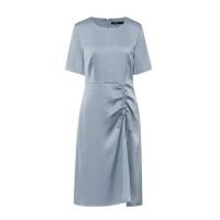 ราคา G2000 เดรสซาตินสีเทา ชุดเดรสแขนสั้นผู้หญิง เดรสสีเทาผ้าซาติน เดรสยาว (21459155868)